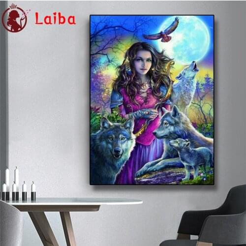 DIY Diamond Painting Indian woman and animal wolf Diamond Mosaic Full Drill Square round stones Cross Stitch Handmade Hobby