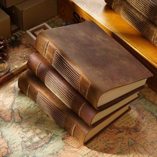 Creative Handmade Sketchbook Cowhide Notebook European Retro Leather Notepad Handmade Diary Business Stationery Notebook Gifts
