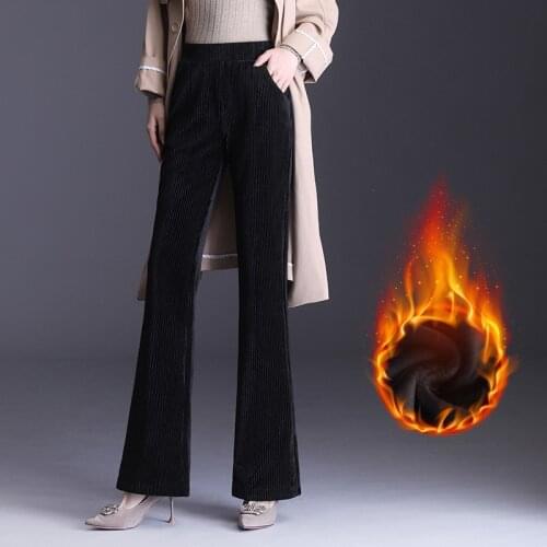 Casual Corduroy Loose Boot Cut Pants Large Elastic High Waist Trouser Thicken Wide Leg Pant For Winter Womens Big Size 4XL