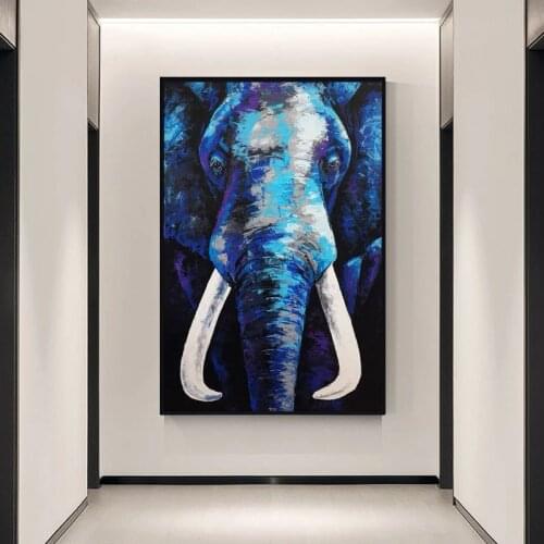 Home Decor Animal oil painting Hand Painted Blue Elephant Oil Painting On Canvas Wall Art Picture For Living Room wall picture