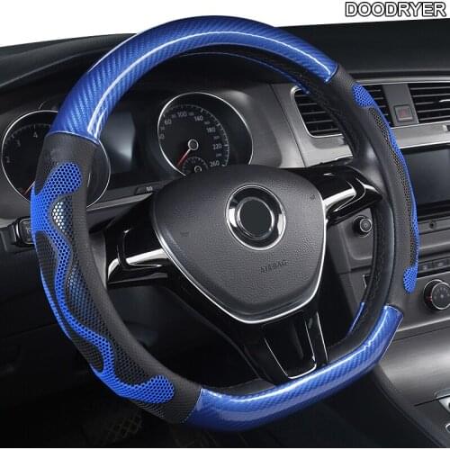 DOODRYER Carbon Fiber Leather Car Steering Wheel Cover For Volkswagen VW Polo Golf 5 6 7 Passat B5 B6 Tiguan Caddy Touran