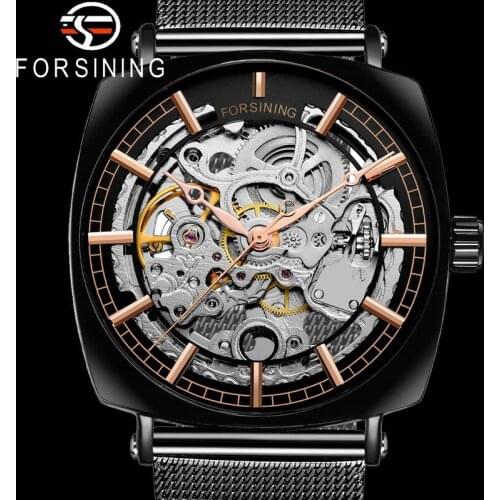 FORSINING Automatic Mechanical Men Wristwatch Military Army Sport Male Clock Top Brand Luxury Black Skeleton New Man Watch 8153