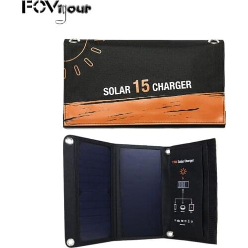 FOVigour 15W Portable Solar Charger Solar Folding Bag Mobile Phone Emergency Dual Usb Outdoor Camping Hiking Camping Solar