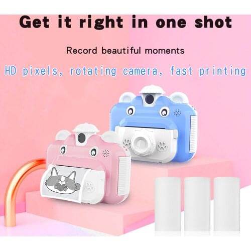 Instant Print Cameras Kids Camera 2.4 Inch Screen 1080P Video Recording Zero Ink 180 Rotation Lens with Print Paper for Children
