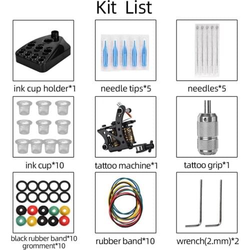 Stable 8 Coil Tattoo Machine Grip Handlebar Cartridge Needles Nozzles Rack