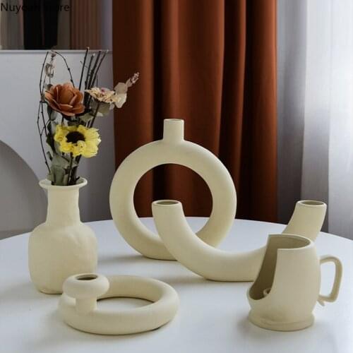 Nordic Geometric Art Ceramic Vase Countertop Decoration Living Room Dried Flowers Flower Arrangement Accessories Decorative Vase