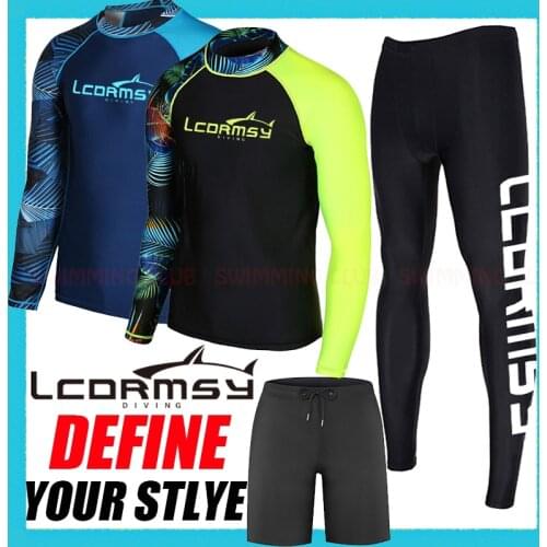 NWT LCDRMSY MENS RASH GUARDS BEACH LONG SLEEVES SURFING SWIMMING TOP SHIRT + PANT + SHORTS SET WATER SPORT WETSUIT QUICK-DRYING