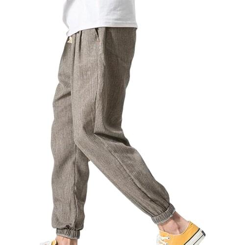 Fashion Solid Color Drawstring Summer Cotton Linen Casual Loose Harem Pants Men Joggers Man Summer Trousers Male Baggy Pants