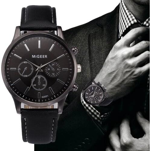 2019 Mens Watch Retro Design Leather Band Analog Alloy Quartz Wrist Watch MiGEER Mens watches male clock hot relogio masculino