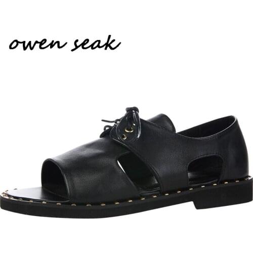 Owen Seak Men Rome Sandals Genuine Leather Gladiator Sandals Buckle Strap Slippers Slides Summer Men Sandals Shoes