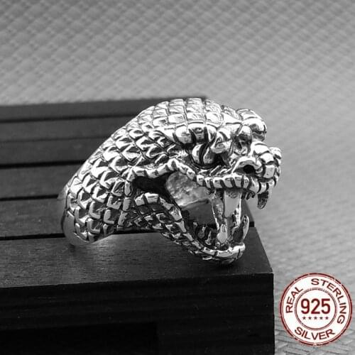 Lucky 2020 Men Ring 100% 925 Sterling Silver Jewelry Men Women Creative exaggeration Cobra friendship Ring fine Jewelry Gifts
