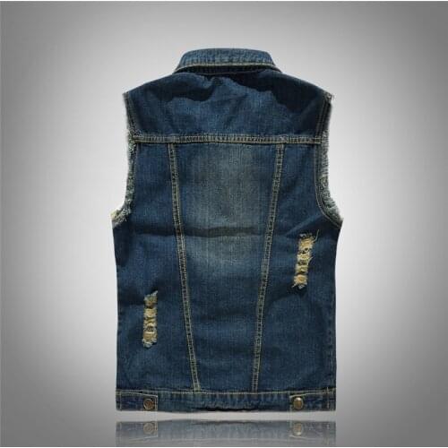 2019 New 80s Vintage Men Denim Vest Male Sleeveless cotton fashion Jackets Hole Jeans high-grade Brand Waistcoat plus size 6XL