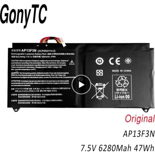 GONYTC Original battery 47Wh AP13F3N for ACER Aspire S7-392 S7-392-9890 Battery 7.5V AP13F3N 2ICP4/63/114-2