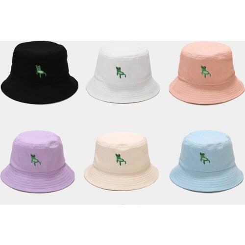 New Creative Cute Frog Pattern Bucket Hat Embroidery Summer Fisherman Hat Sunscreen Leisure Sun Protection Hat Unisex Panama Cap