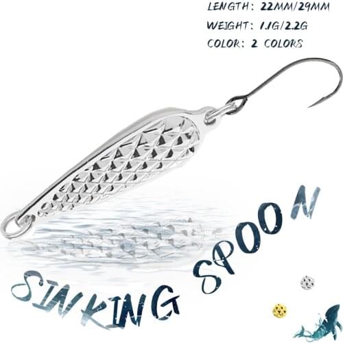 KoKossi 1PCS 1.1G/2.2G Fishing Hard Lures Metal Artificial Bait Sinking Wobbler Treble Hook Sequin Spoon Jigging Fishing Tools