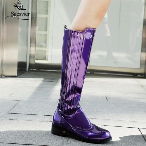 Sgesvier 2020 Bright Plus Size 43 Top Quality Brogue Shoes Woman Riding Boots Female Shoes Winter Knee High Boots Women Shoes