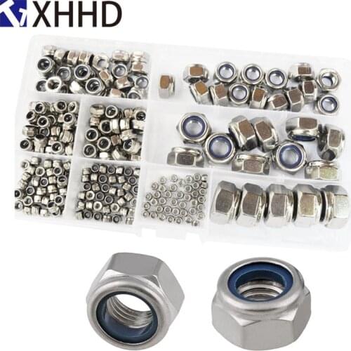 Hex Nylon Lock Nut Metric Thread Locknut Insert Nut Hexagon Self-locking Nutsert 304 Stainless Steel Set Assortment Kit M2-M12