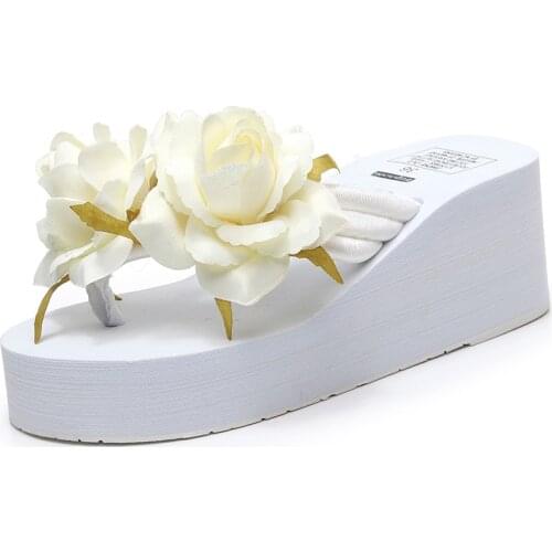 New Fashion Platform Woman High Heel Slipper Flip Flops Summer Ladies Sandals Female Flower Sandals Wedges Shoes Slippers hy455