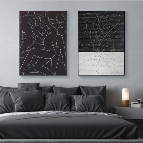 Modern Black and White Line Abstract Figure Painting Wall Art Canvas Painting Wall Pictures for Living Room Cuadros Home Decor