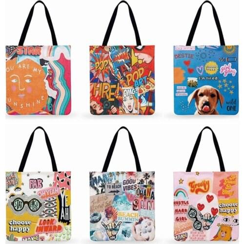 American Pop Printing Tote Bag For Women Casual Foldable Shopping Bag Ladies Shoulder Bag Outdoor Beach Bag Daily Hand Bag