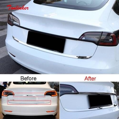 Tonlinker Exterior Car Rear Door Edge Cover sticker For TESLA Model 3 2017-2020 Car styling 1 PCS Stainless steel Cover Stickers