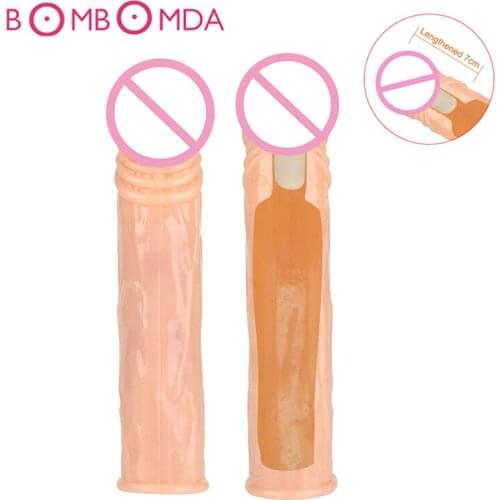 Vibrating Penis Sleeve Cock Ring Penis Massage Sex Toys for Men Adult Product Reusable Condoms Simulation Dildo Sleeve Vibrators