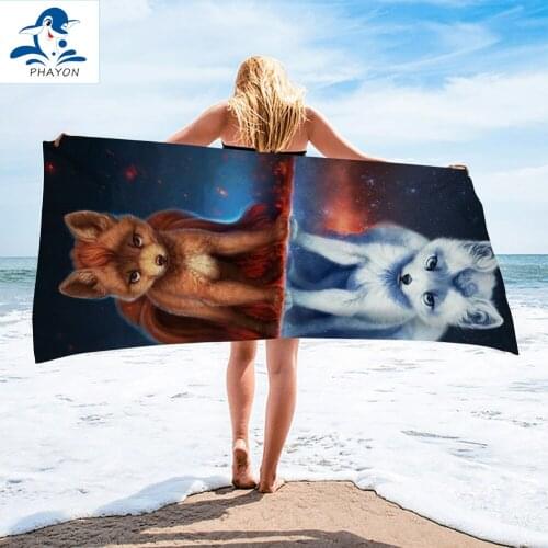 PHAYON 2021 Anime Fox Microfiber Absorbent Beach Towels for Man Women Movie Animals Reflection Home/Hotel Bath Towels Travel