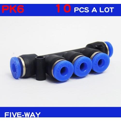High quality 10pcs Pneumatic fittings PK,6mm 5-way push in quick joint connector,PK6