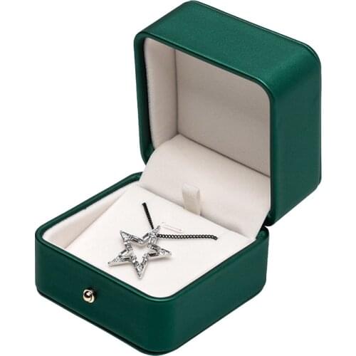 Green Simple Flat Fillet Pu Leather Brushed Golden Lock Jewelry Ring Necklace Gift Box For Girl Women Fashion Accessories