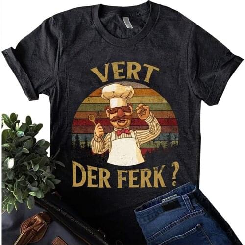 Vert Der Ferk Women Vintage T-Shirt Swedish Chef Knife Short Sleeve Funny Graphics Retro Christmas Tees