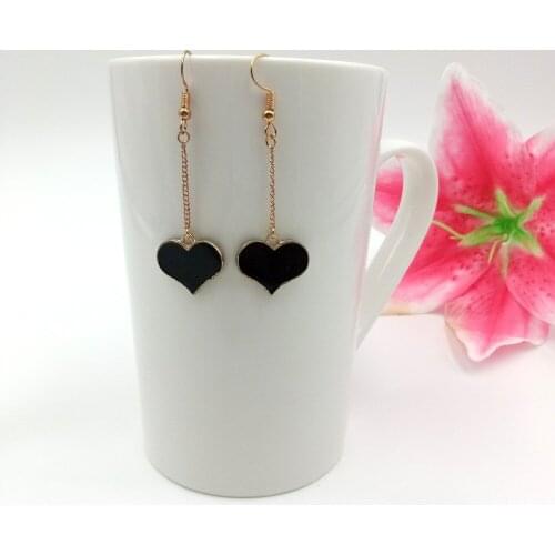 Hot Fashion Jewelry Ear Hook Plus Heart Shape Charm Black White Pink Earrings For Women Girl Party Gift Jewelry