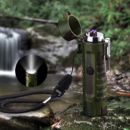 2 In1 Outdoor Camping LED Flashlight Windproof Cigarette Double Arc Sealed Waterproof USB Rechargeable Dropship Suppliers