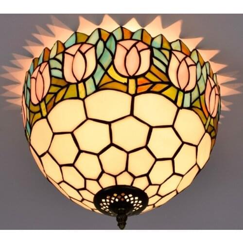 30cm European Countryside Tulip Tiffany Multi-Color Glass Restaurant Bedroom Corridor Corridor Glass Ceiling Lamp