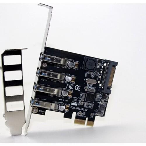 4 Port USB 3.0 5Gbps PCI-Express X1 Card Adapter HUB Support Low Profile Bracket