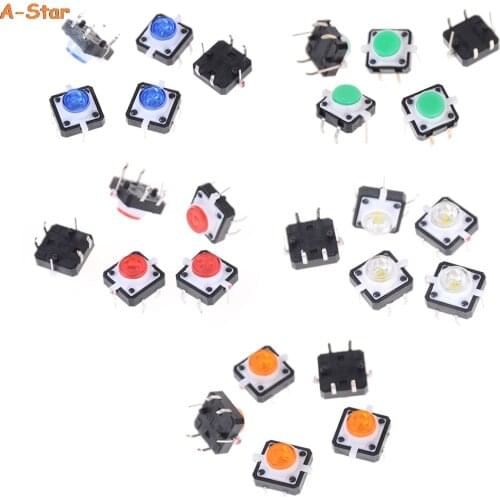 5pcs/lot 4PIN Reset Switch SMT Tactile Push Button Switch with 5 Colours LED Micro Switch Momentary Tact LED 12X12X7.3mm