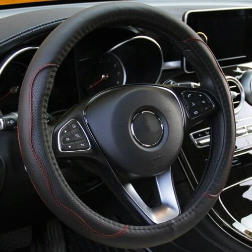 38 Cm/15 Inch Diameter Car Leather Steering Wheel Cover All Seasons Fiber Leather Embossed Non-slip Steering Wheel Cover