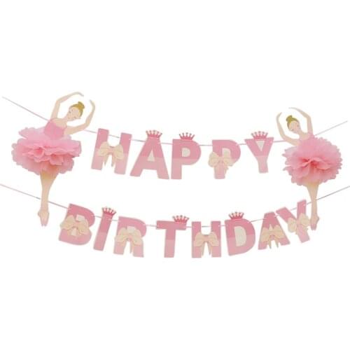 1Set Ballerina Ballet Girl Bunting Banner HAPPY BIRTHDAY with Bowknot and Crown Decor Bunting Garland Girls Birthday Party Decor