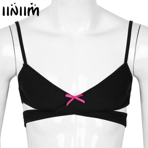 Iiniim Mens Sissy Bra Tops Lingerie Gay Male Slip Hommes Vest Underwear Straps Cross Over Back Wire-free No Padded Bra Tops