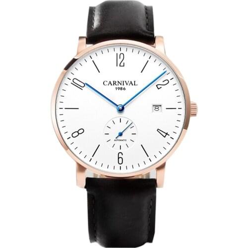 Luxury Waterproof watch men leather strap Automatic machine white watch relogio masculino