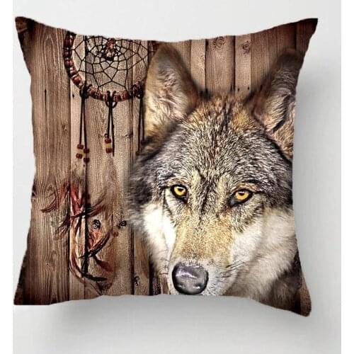 Rustic Native Indian Dream Catcher Wild Wolf Throw Cushion Decorative Cushion Cover Pillow Case Customize Gift For Car Sofa Seat