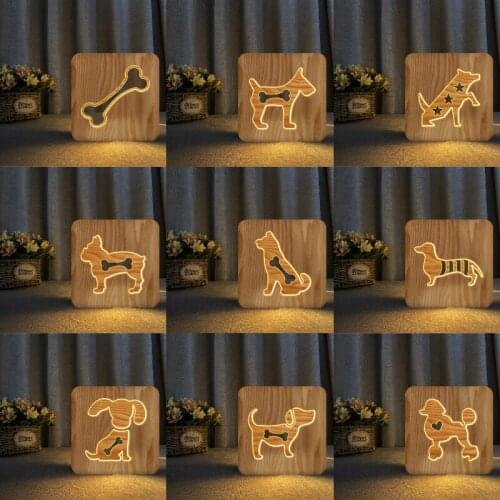 Paw All Dogs Bulldog Puppy 3D LED Wooden Night Light Table Lamp USB Power Desk Lights For Baby Kids New Year Decor Gift