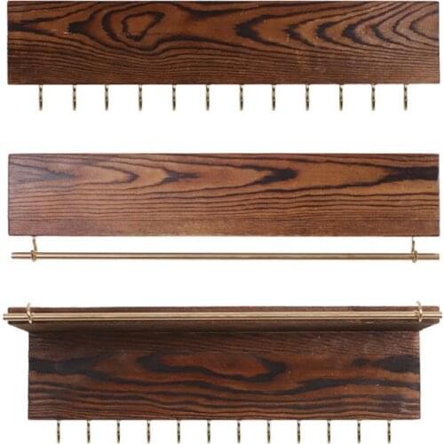 Wooden Wall Mounted Jewelry Display Organizer Hook Holder for Necklace Earrings Ring Scarf Hangers Rack