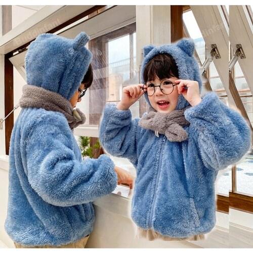 Winter Children Clothes Kids Jacket with Ear Cute New Kids Candy Color Fleece Coat Baby Girl Clothing Warm Hoodies Boy 2-7year