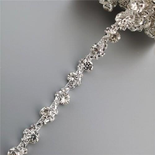 1 meter Rhinestone Crystal Chain Bling Diamante Lace Diamond Trim Ribbon Necklace Applique Gem Sparkle Wedding Dress 0.47" Width