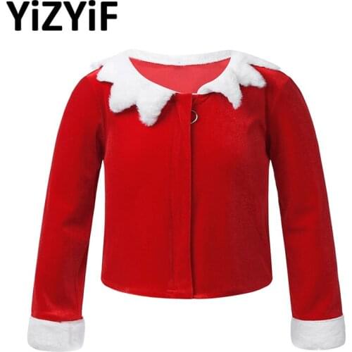 Kids Girls Red Velvet Christmas Dress Up Long Sleeves Zipper Coat Jacket Festival Santa Claus Costume Cosplay Party Xmas Clothes
