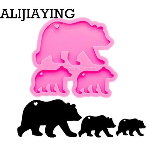 DY0274 Smooth art designbrass Mother bear/baby molds craft epoxy resin mould DIY family silicone mold for Keychain jewelry