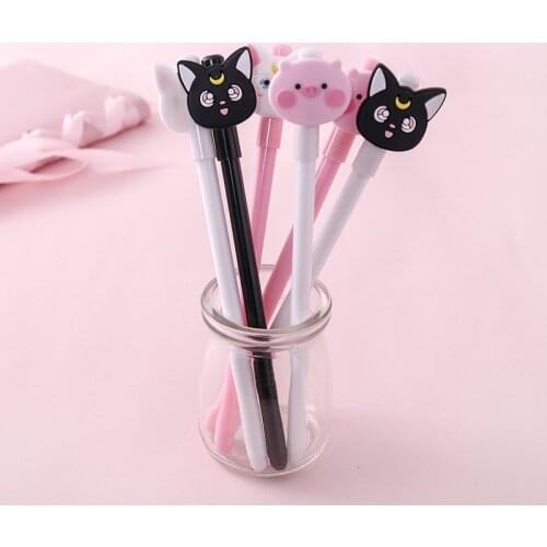 Ellen Brook 1 PCS Cute Kawaii Cartoon Cat Gel Pen Stationery School Office Supply Sweet Pretty Lovely Black Cat Anime Pig Pens