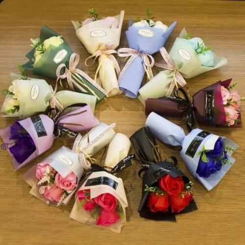 3head Artificial Rose Bouquet Scented Soap Flowers Holding Flower Handmade Creative Gift Simulated Flowers Ornaments Decorations
