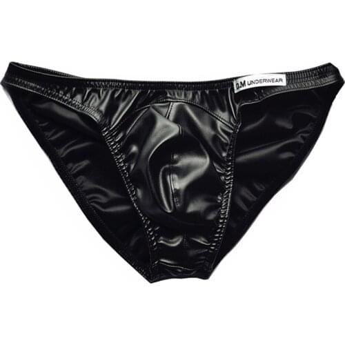 PU Leather Mens Swim Briefs Sexy Gay Mens Swimwear Swimming Trunks Bikini Bathing Suit Beach Shorts Male Hips Push Up Underwear