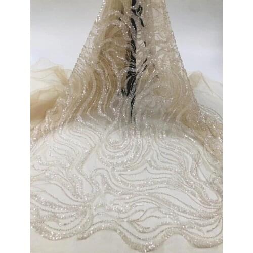 Jhh01 # 2020 new stock luxury 5yards/lot hand made beads sequin embroidery tulle mesh lace fabric for wedding bridal dress
